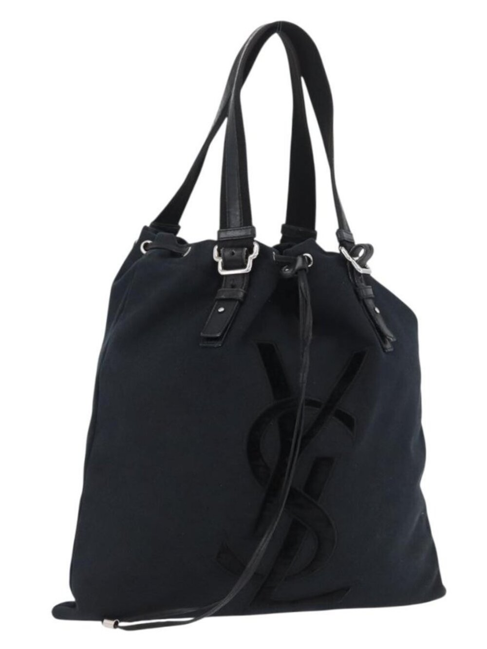 SAINT LAURENT Tote Bag Canvas Black Silver 121631 Auth ka2353 - Picture 1 of 16